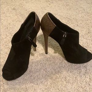 Boutique 9 peep toe booties with gold heel detail